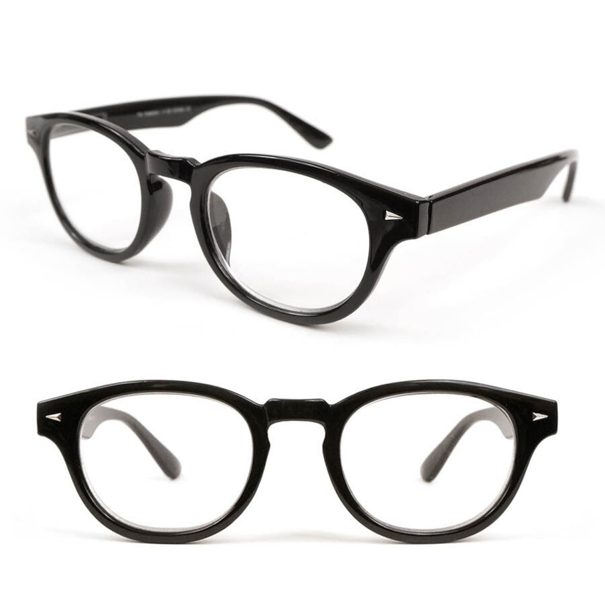 Medium Round Classic Frame Reading Glasses Geek Retro Vintage Style 100-375 - Black, +3.00