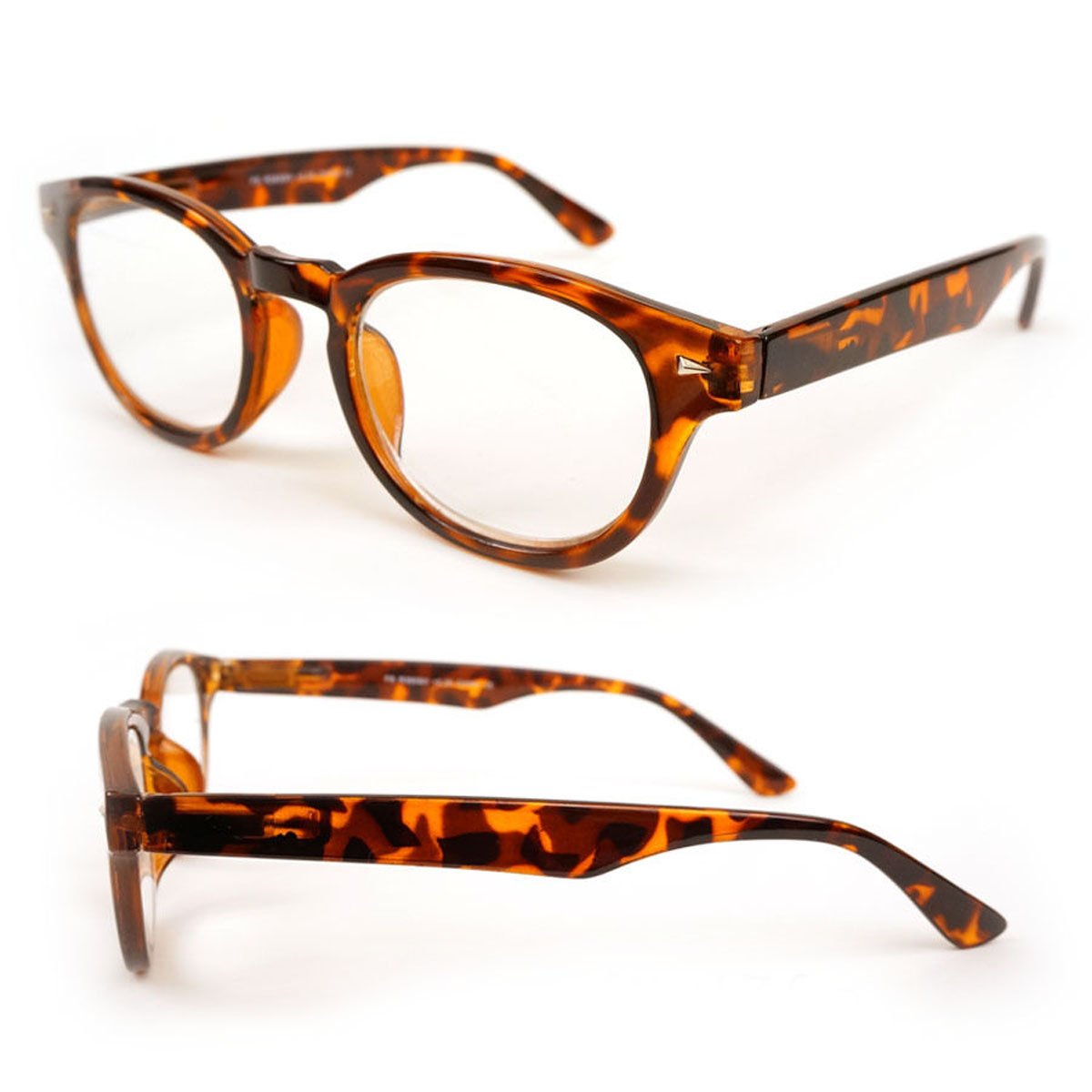 Medium Round Classic Frame Reading Glasses Geek Retro Vintage Style 100-375 - Brown, +3.25