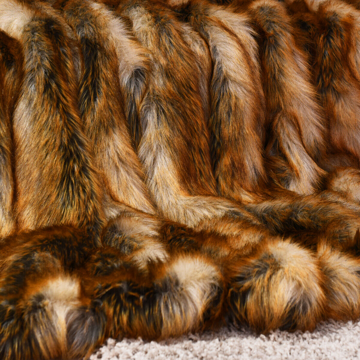 Luxury Faux Fur Throw Blanket W/ Reversible Design Couch Bed - 84'' X 58''