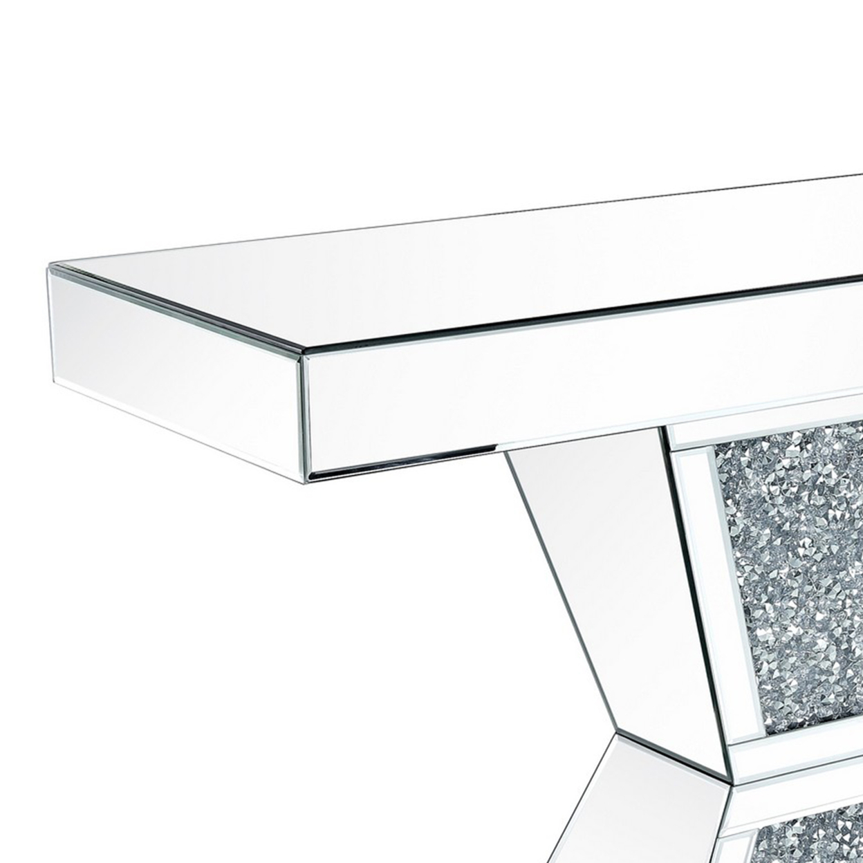 47 Inches Glass Top Console Table With Faux Stone Inlay, Silver- Saltoro Sherpi