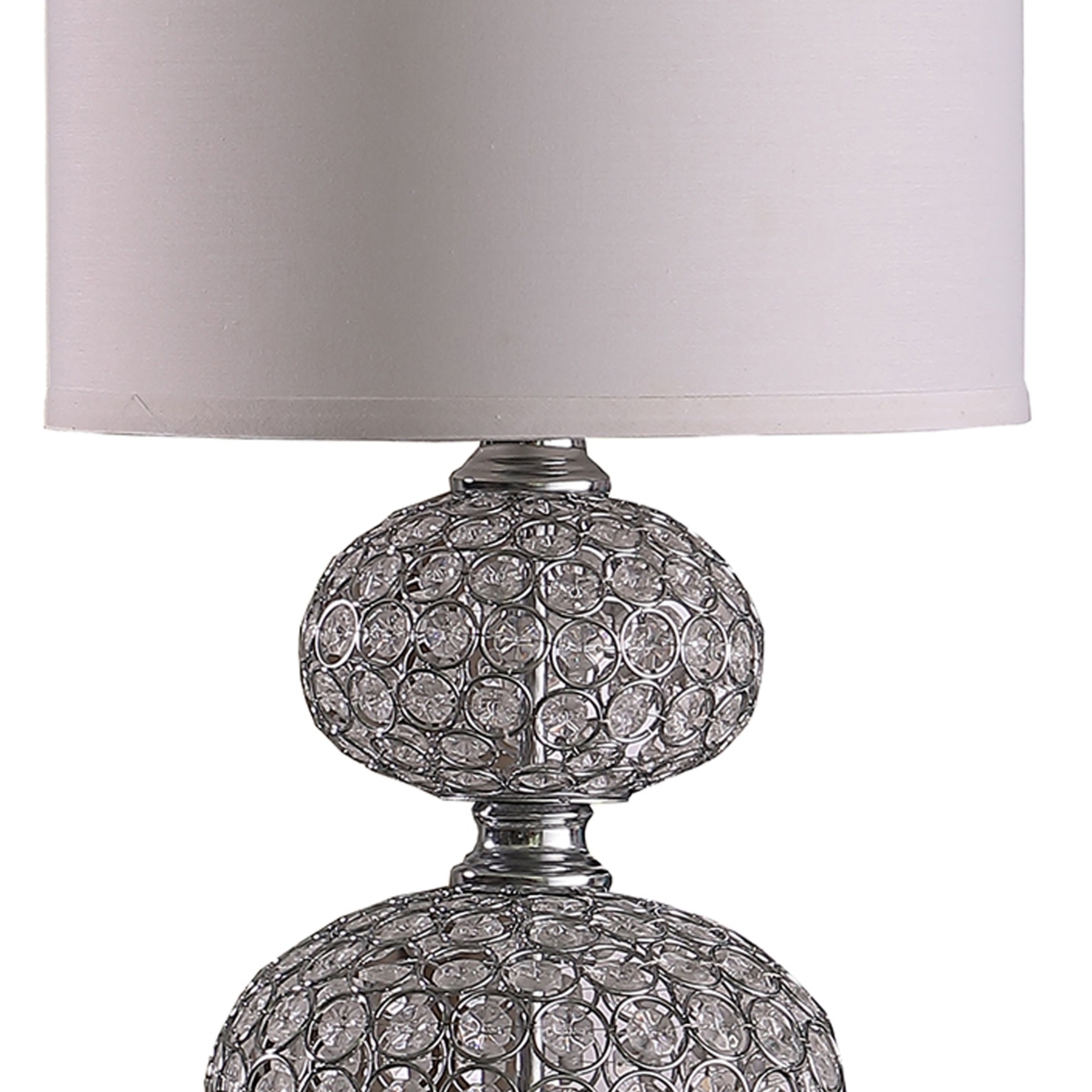 Stacked Ball Design Metal Table Lamp With Crystal Accents, Silver- Saltoro Sherpi
