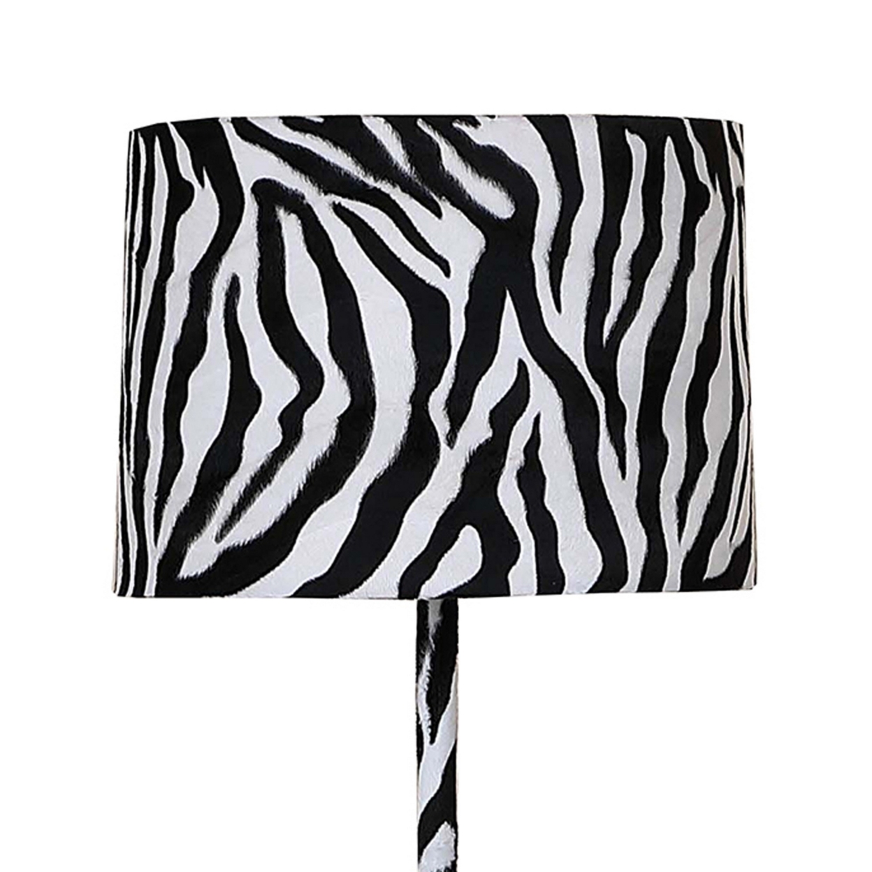 Fabric Wrapped Floor Lamp With Animal Print, White And Black- Saltoro Sherpi