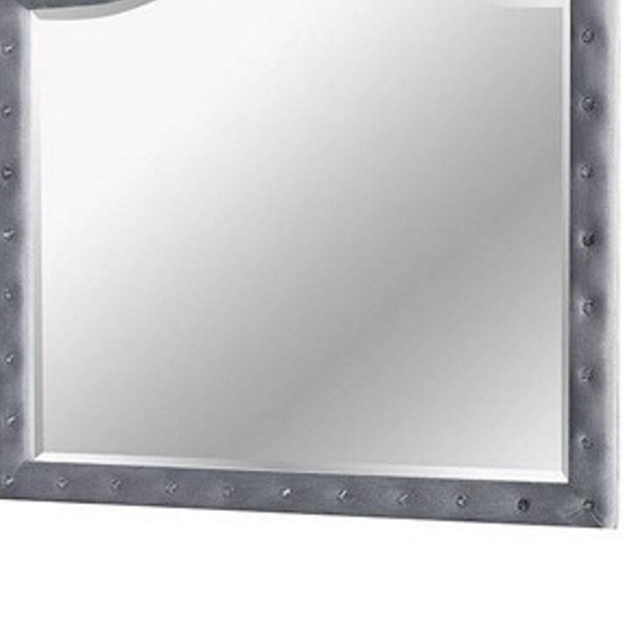 38 Inch Fabric Padded Frame Mirror With Button Tufting, Gray- Saltoro Sherpi