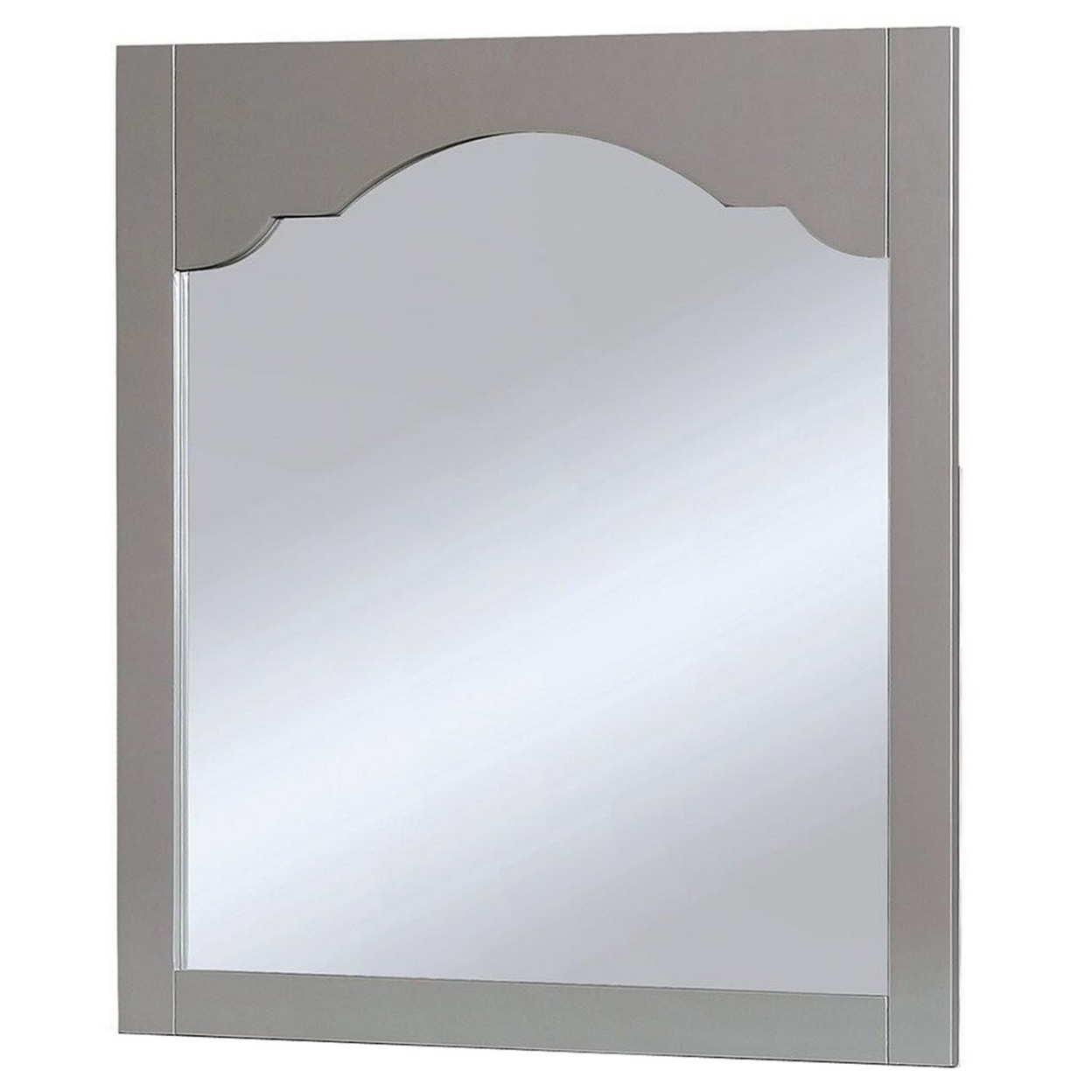 Wooden Encasing Mirror With Arched Design Top, Gray- Saltoro Sherpi