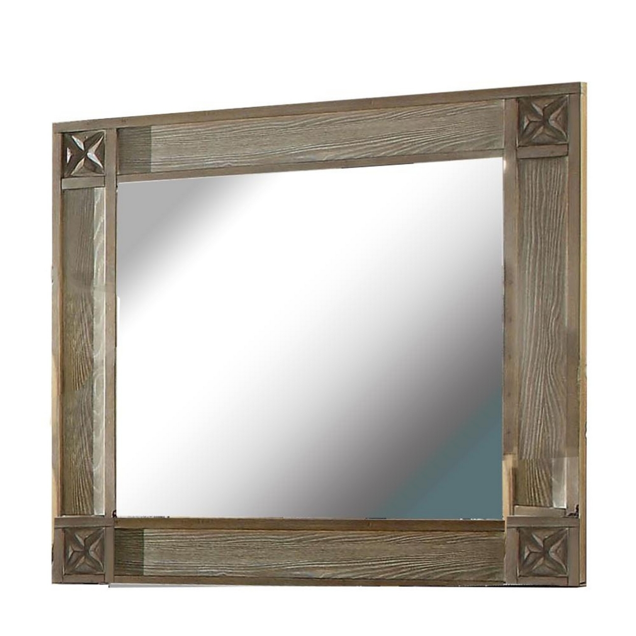 44 Inch Rectangular Mirror With Carved Corners, Brown- Saltoro Sherpi