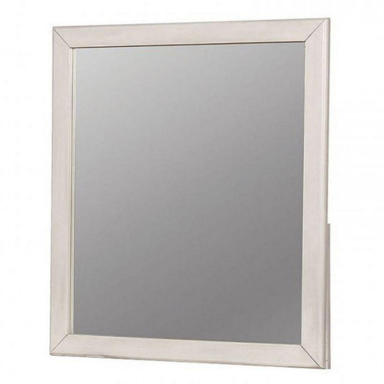 32 Inch Transitional Style Wooden Frame Mirror, White- Saltoro Sherpi