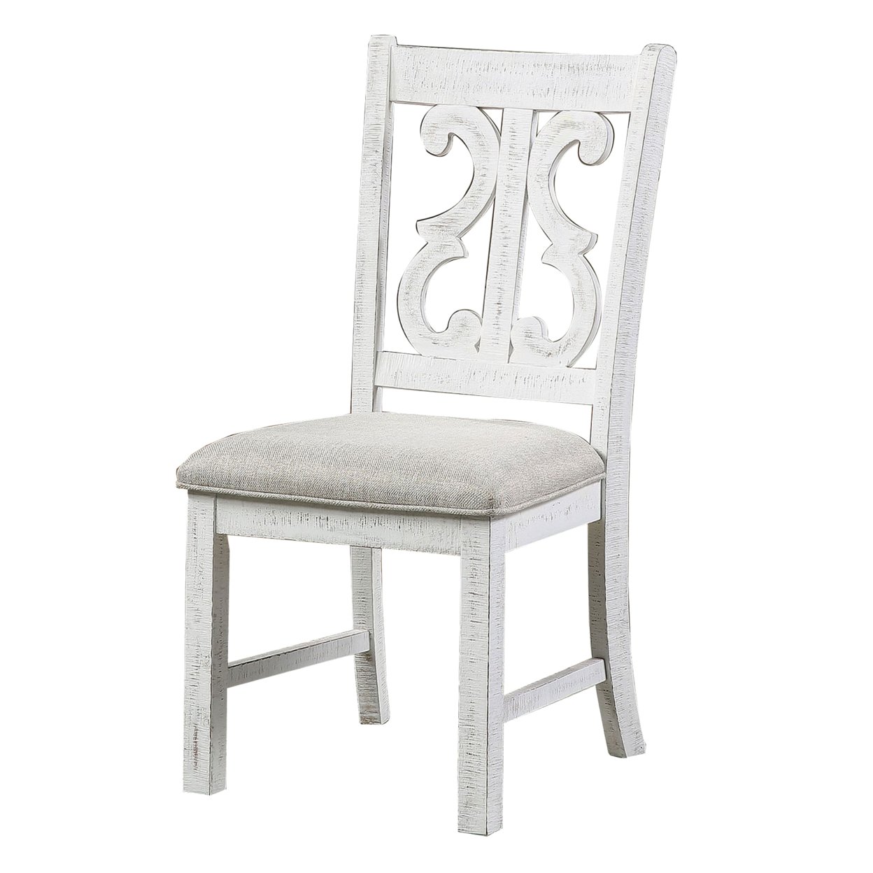 Open Scroll Back Wooden Side Chair With Padded Seat, Set Of 2, White- Saltoro Sherpi
