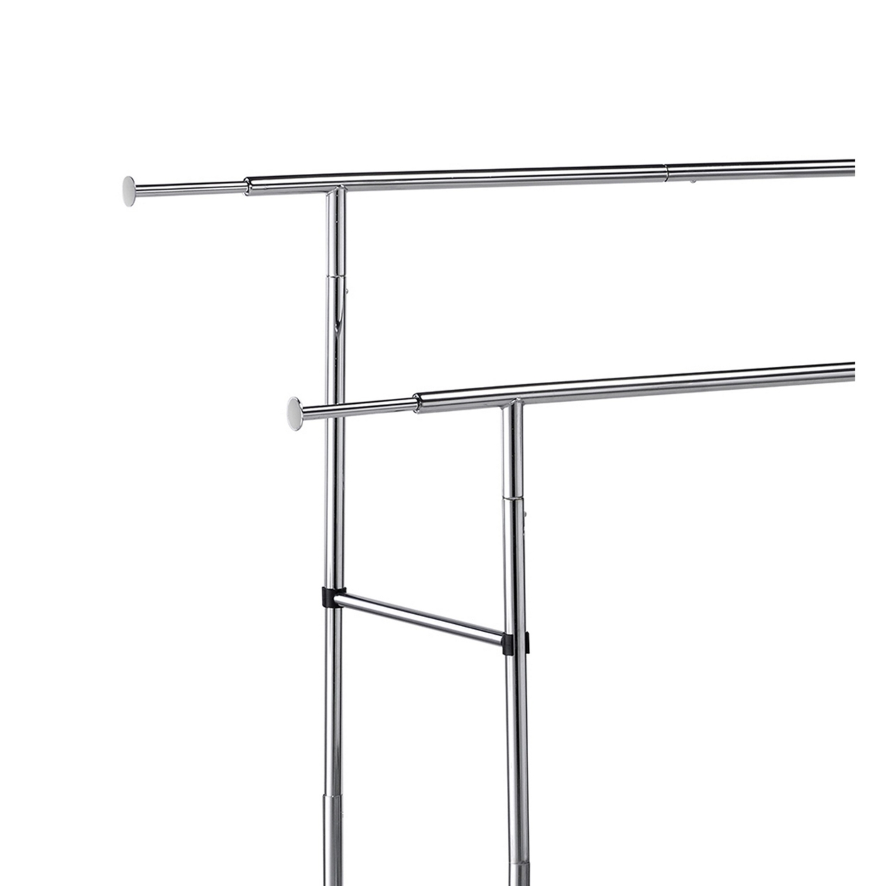 Dual Bar Tubular Metal Frame Garment Rack With Casters, Chrome- Saltoro Sherpi