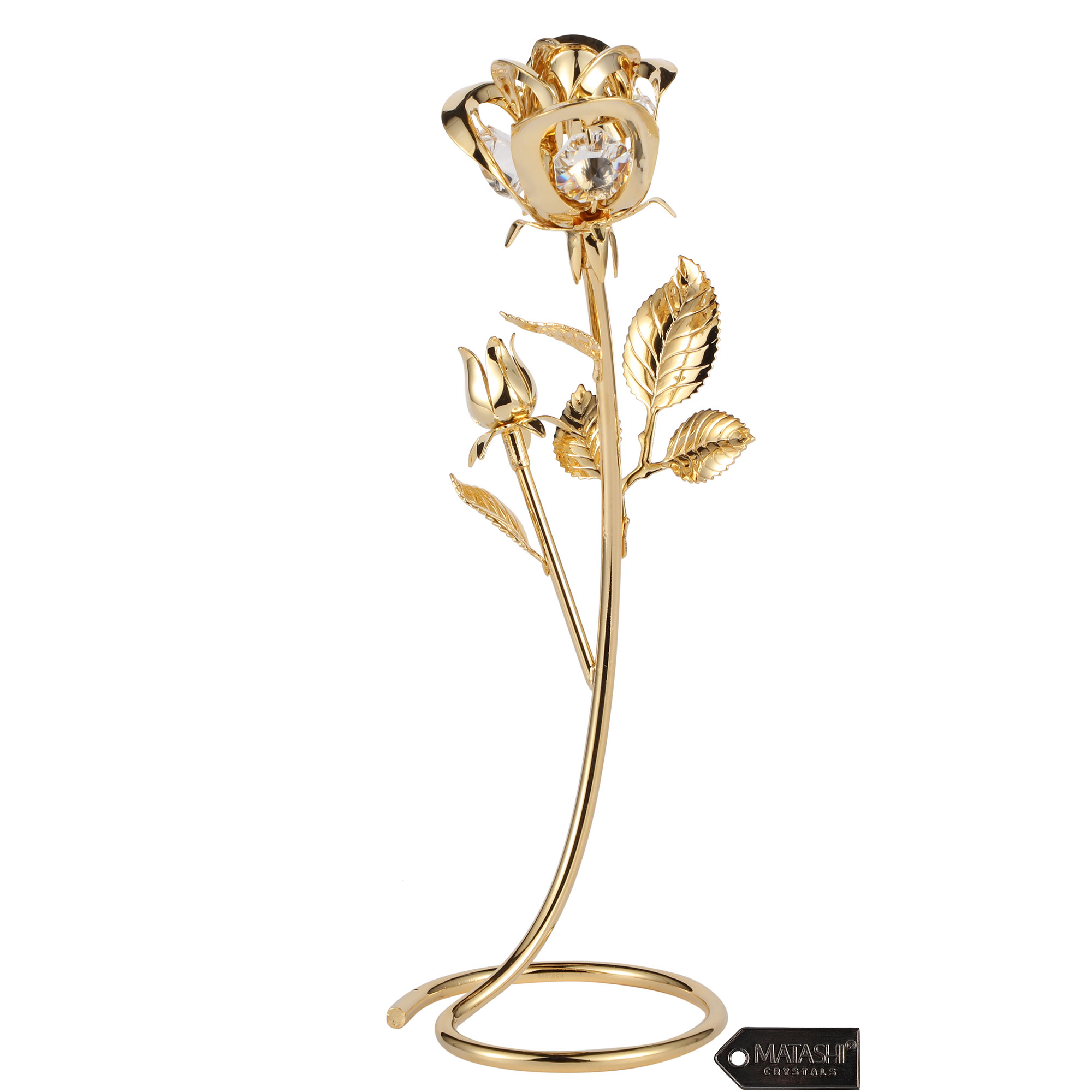 Matashi, Everlasting 7.5 24K Gold Plated Long Stem Rose Flower With Premium Crystals, Great Gift For Christmas, New Year, Valentines Day