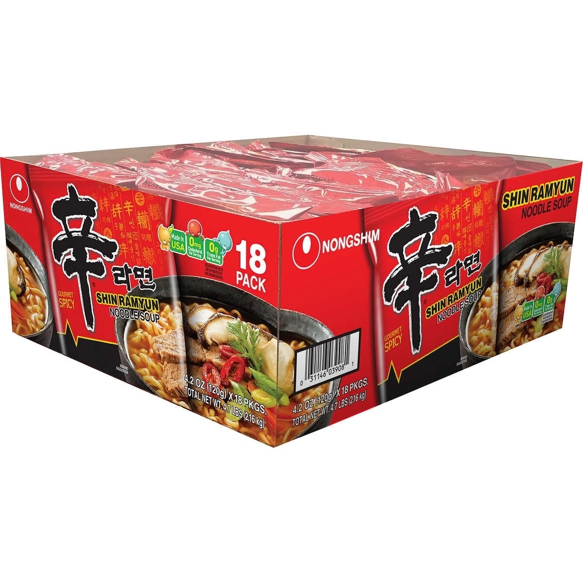 Nongshim Shin Ramyun Noodle Soup, 4.2 Ounce (18 Count)