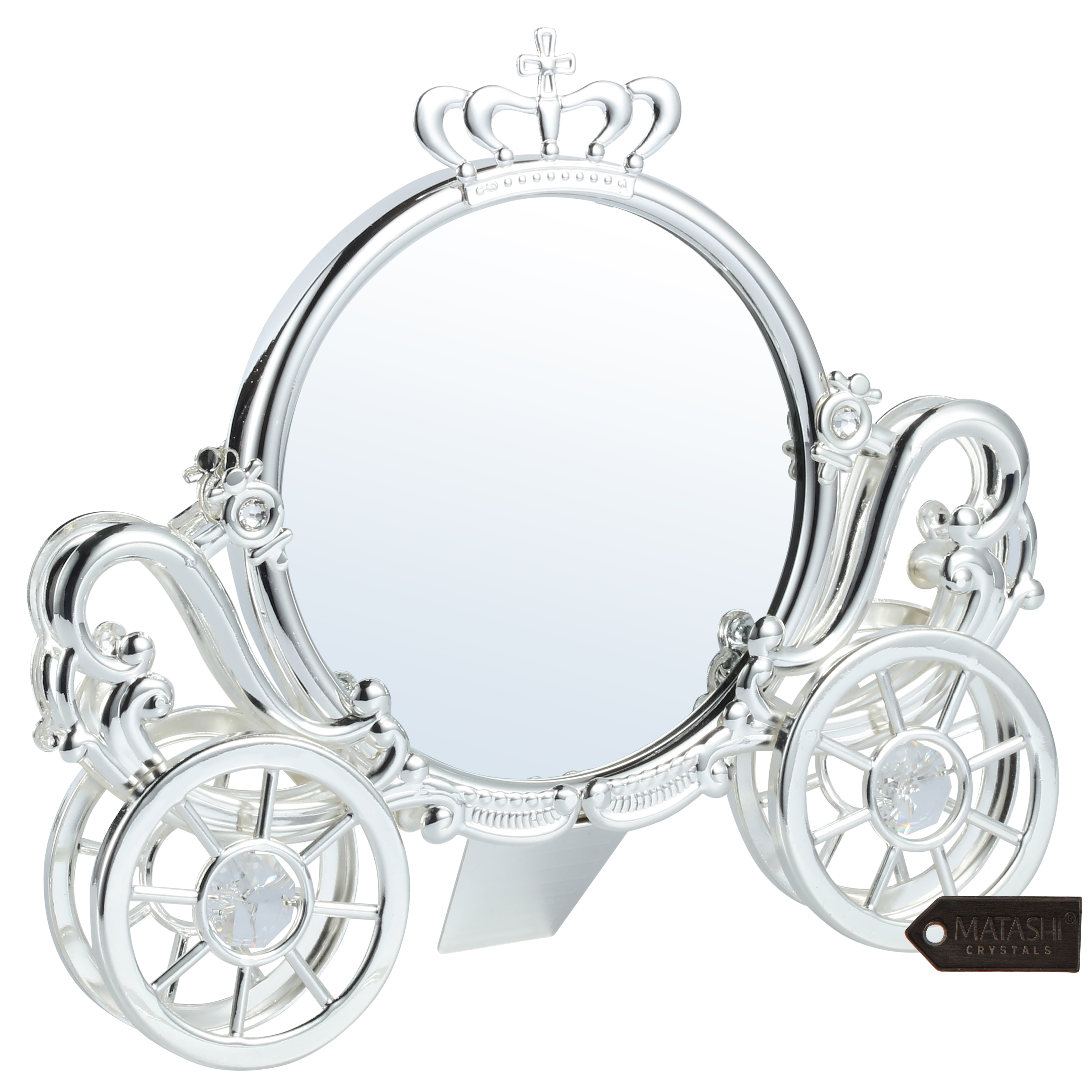 Silver Plated Double Sided Cinderella Princess Coach Mirror Embellished With Crystals By Matashi