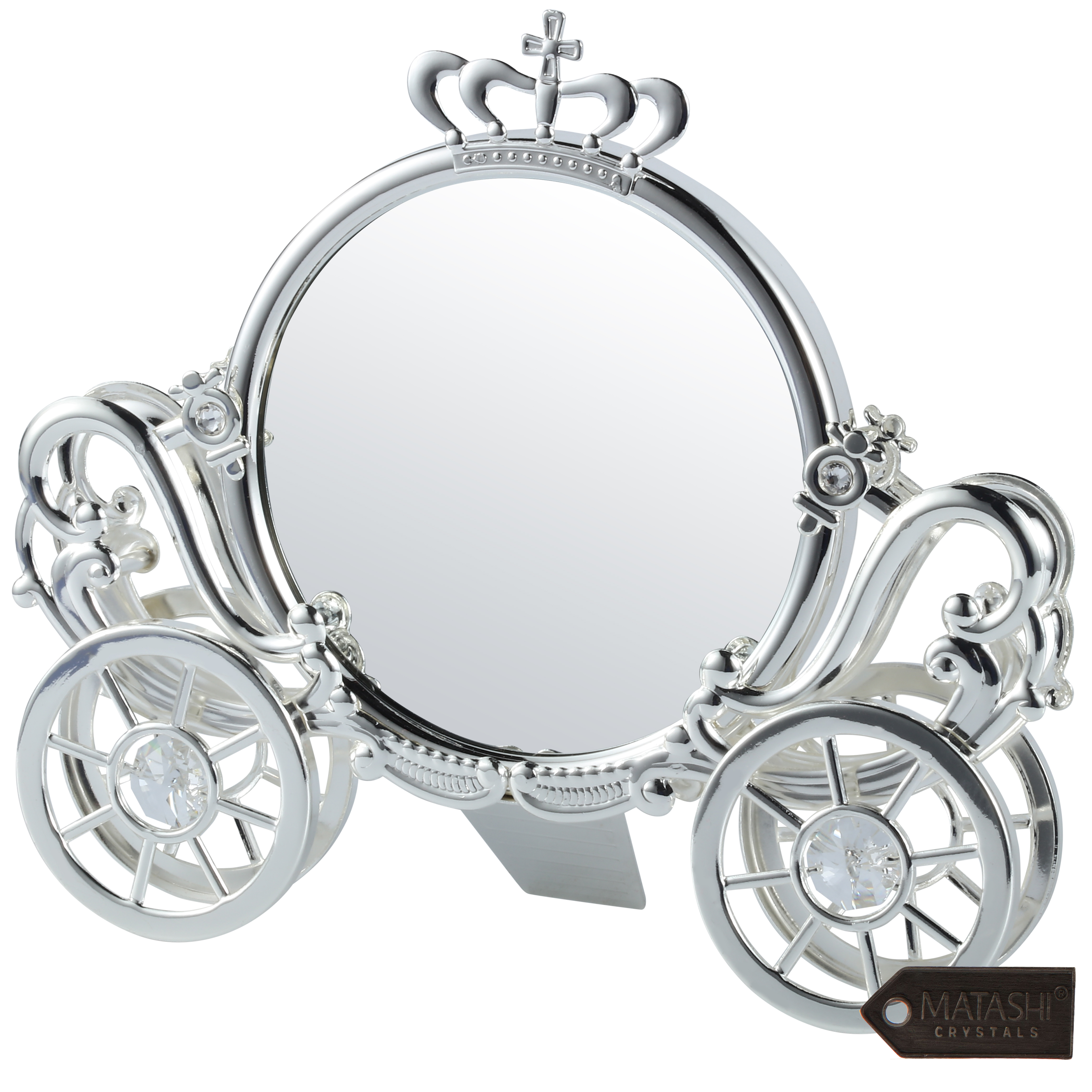 Silver Plated Double Sided Cinderella Princess Coach Mirror Embellished With Crystals By Matashi