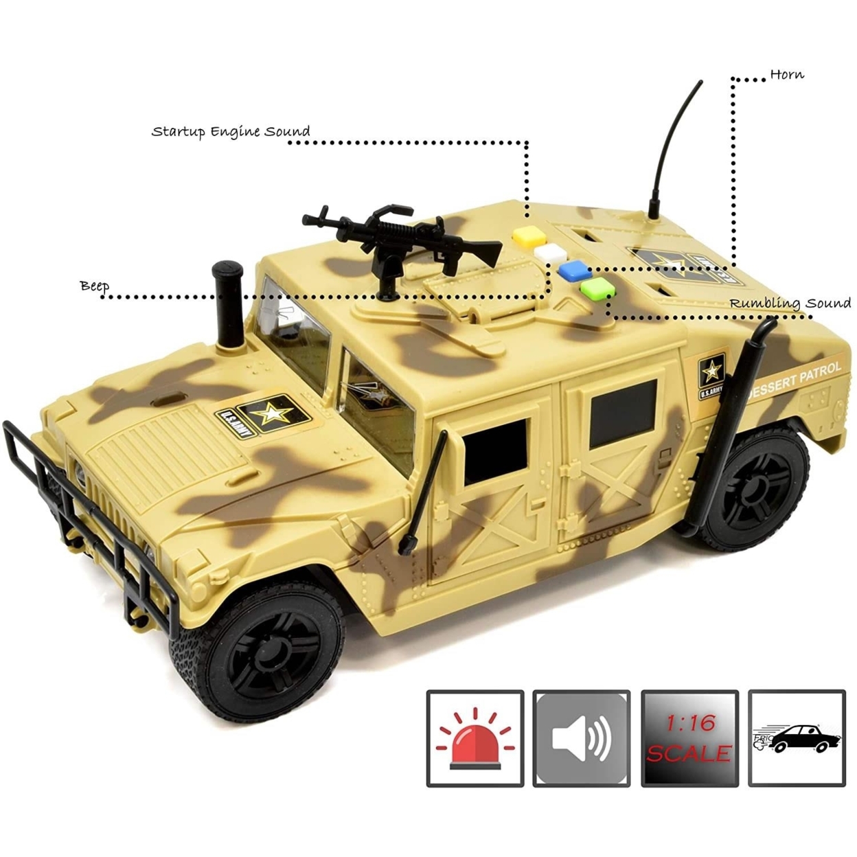 United States Army Desert Patrol Vehicle Lights Sounds Military Truck US