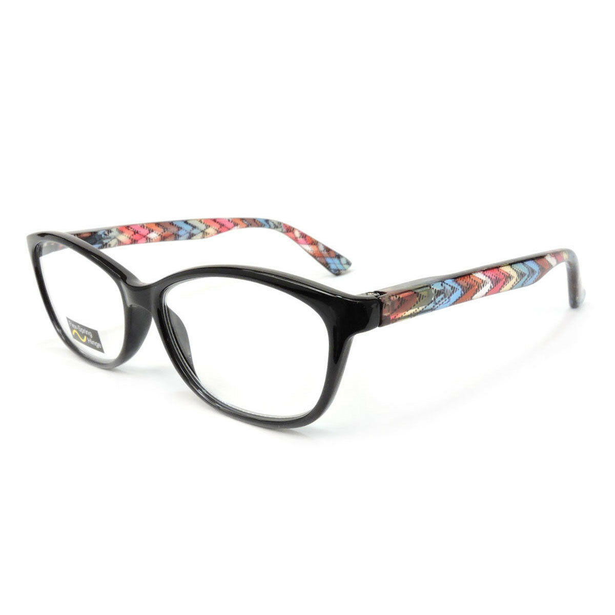Classic Frame Reading Glasses Colorful Arms Retro Vintage Style - Black, +2.25