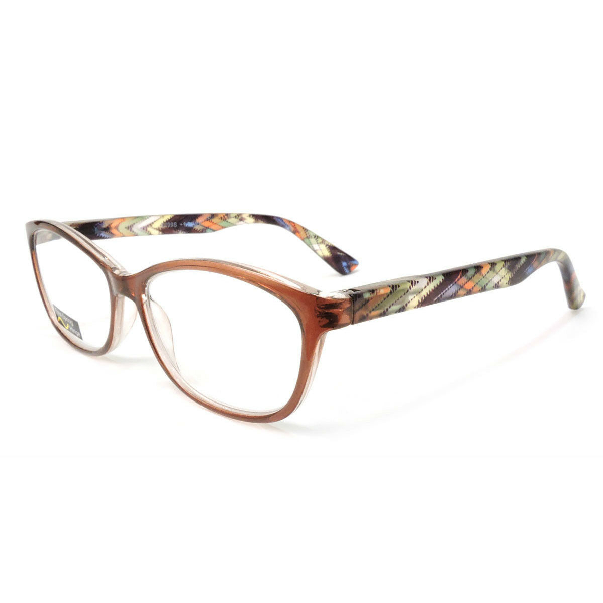 Classic Frame Reading Glasses Colorful Arms Retro Vintage Style - Brown, +1.75