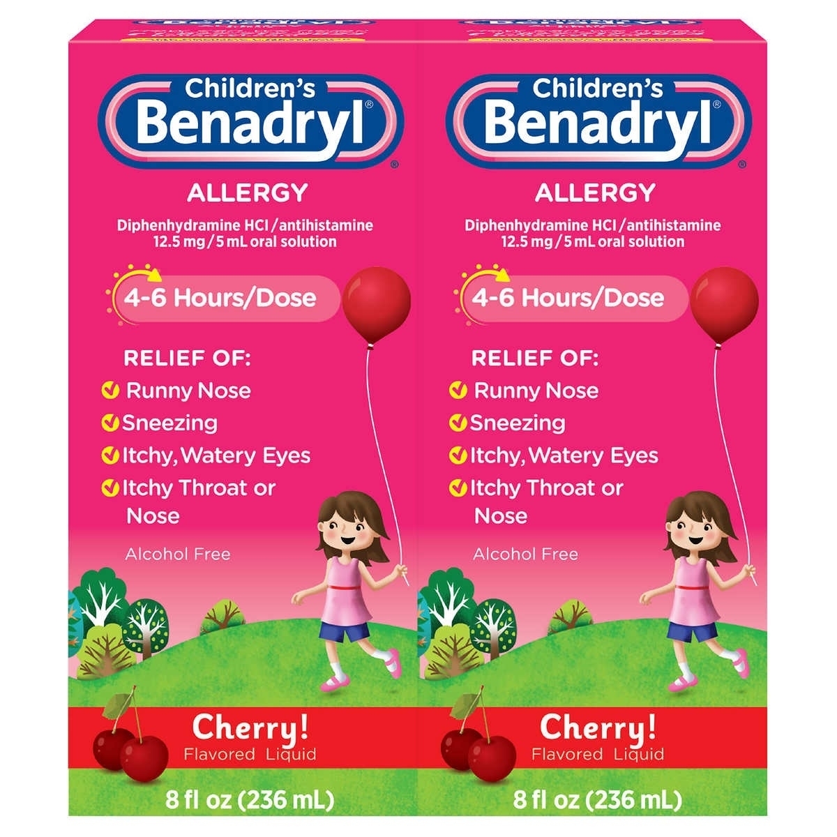 Children's Benadryl Allergy Liquid, Cherry, 8 Fluid Ounces (2 Count)