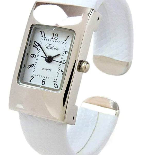 Clearance Sale - White Silver Snake Style Band Rectangle Case Women's Bangle Cuff Watch
