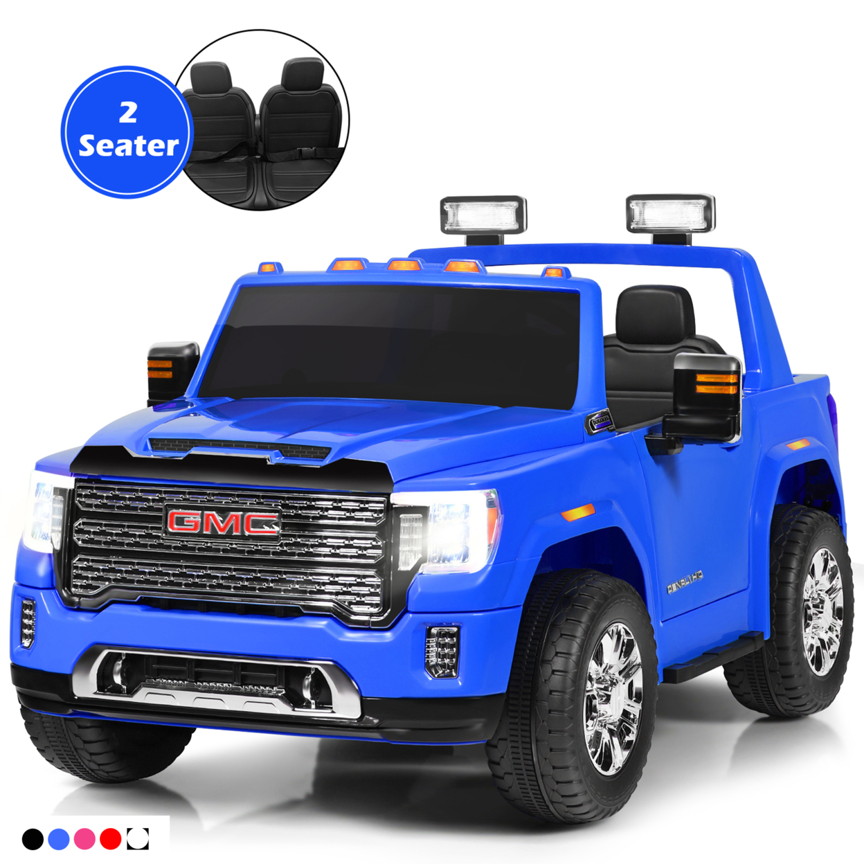 12V Licensed GMC Kids Ride On Car 2-Seater Truck W/ Remote Control - Blue