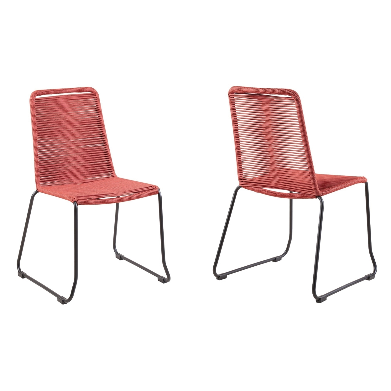 18.5 Inches Fishbone Weaved Metal Dining Chair, Set Of 2, Red- Saltoro Sherpi