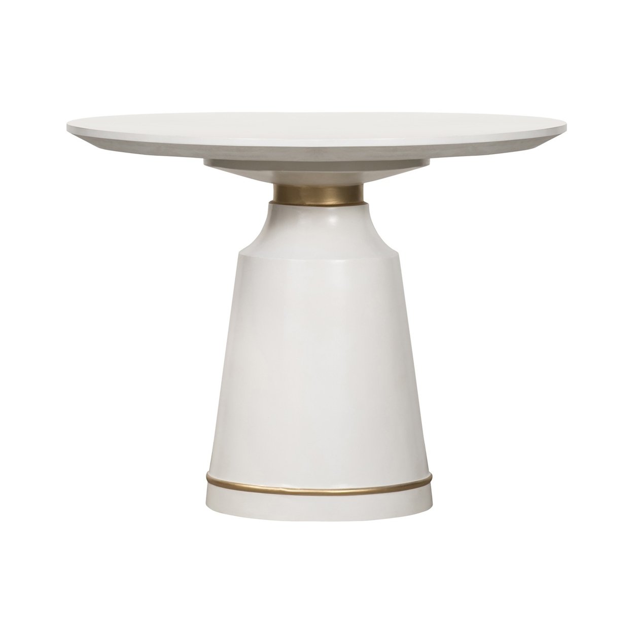Round Top Concrete Table With Pedestal Base, White And Bronze- Saltoro Sherpi