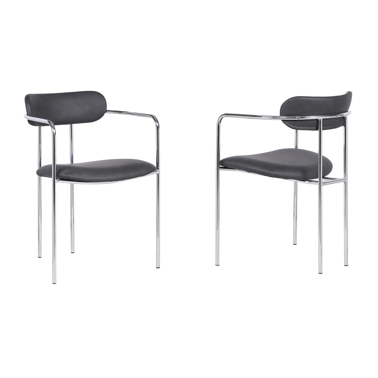 Metal And Leatherette Dining Chair, Set Of 2, Silver And Gray- Saltoro Sherpi