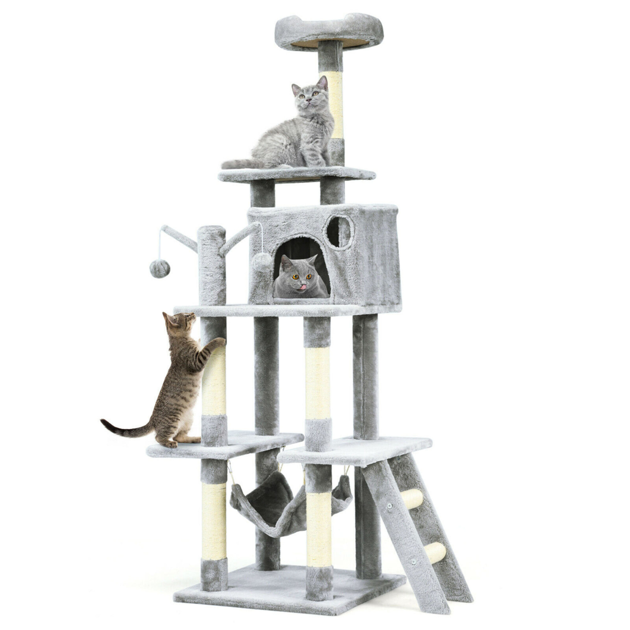 66'' Cat Tree Condo Kitten Multi-Level Activity Center Plush Perches W/ Hammock
