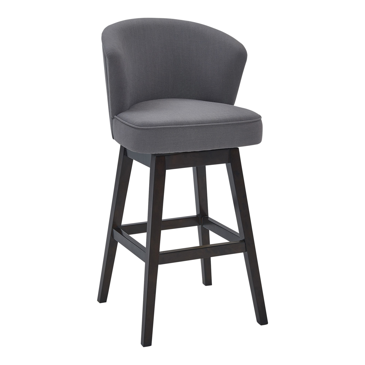 30 Inches Padded Swivel Barstool With Curved Backrest, Gray- Saltoro Sherpi