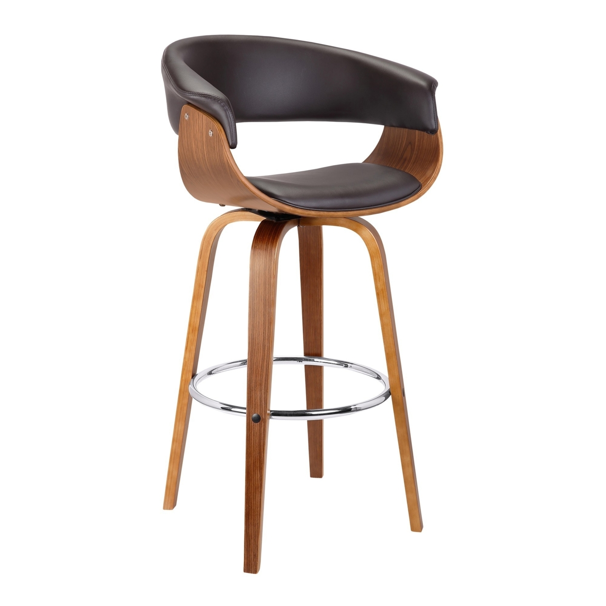 30 Inches Leatherette Swivel Barstool With Curved Design Seat, Brown- Saltoro Sherpi