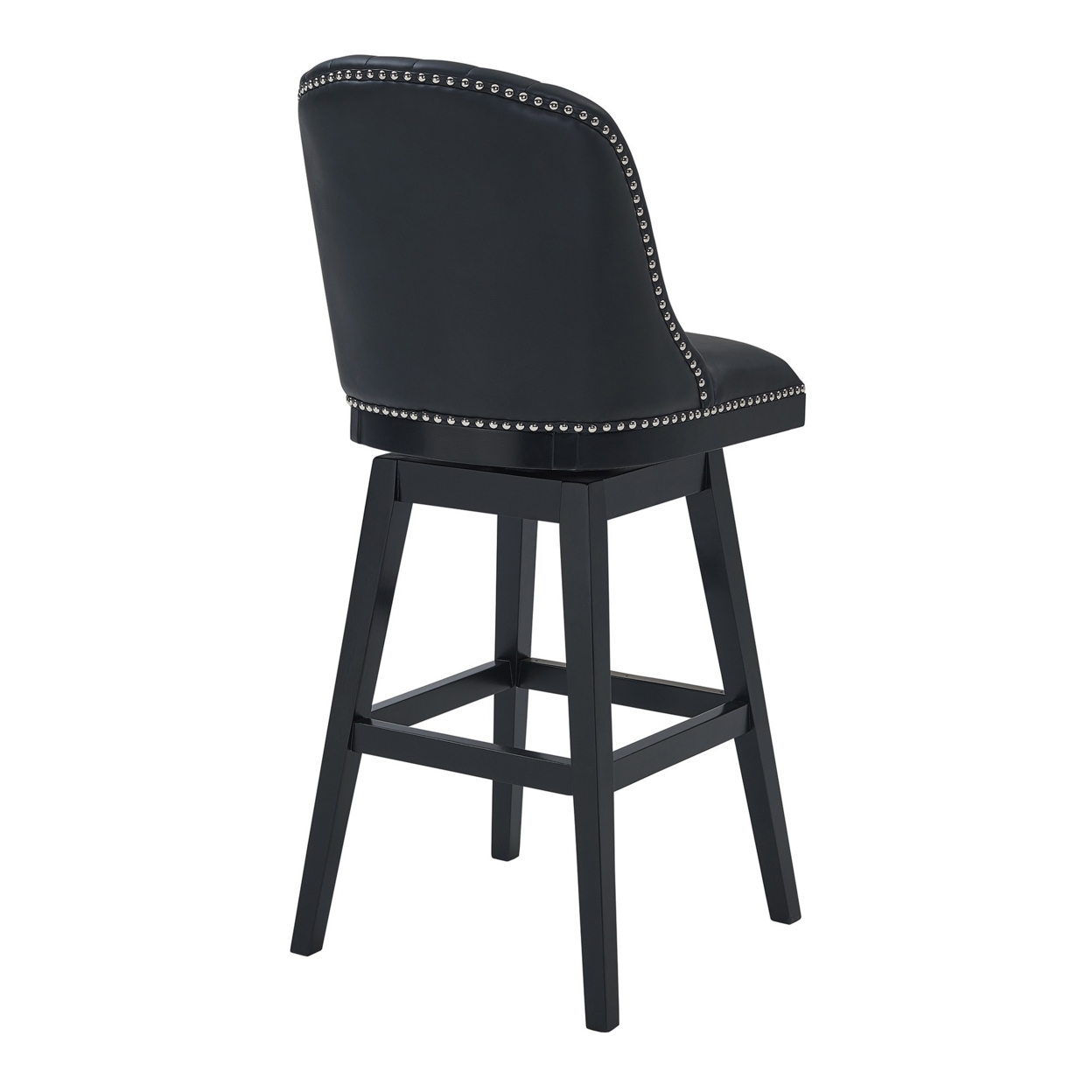 27 Inches Nailhead Channel Tufted Leatherette Counter Stool, Black- Saltoro Sherpi