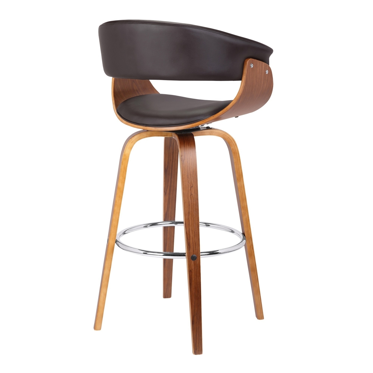 30 Inches Leatherette Swivel Barstool With Curved Design Seat, Brown- Saltoro Sherpi