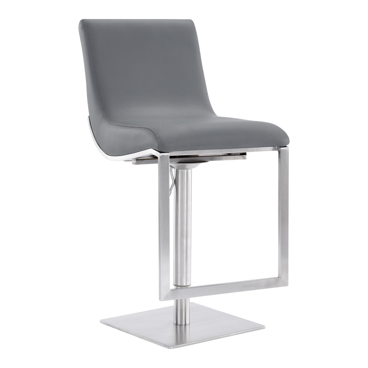 Curved Leatherette Barstool With Adjustable Height, Gray- Saltoro Sherpi