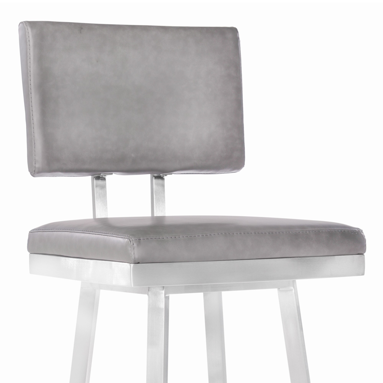 Lumbar Back Faux Leather Barstool With Stainless Steel Legs, Gray And Silver- Saltoro Sherpi