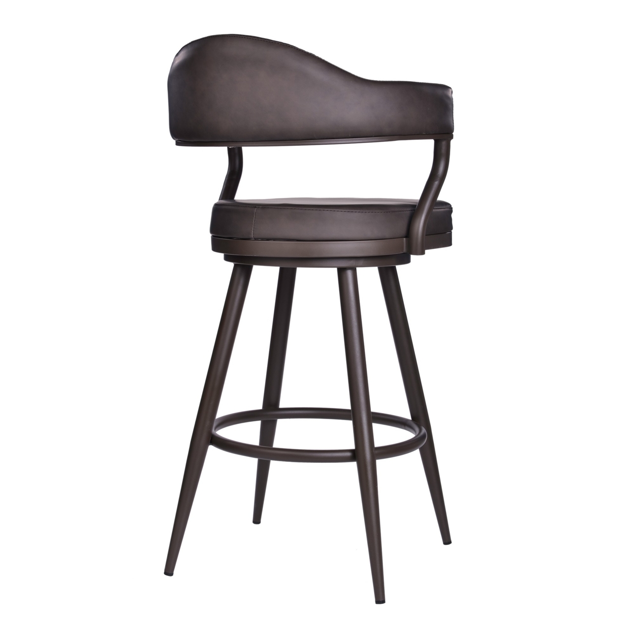 Faux Leather Barstool With Open Camelback Design, Brown- Saltoro Sherpi