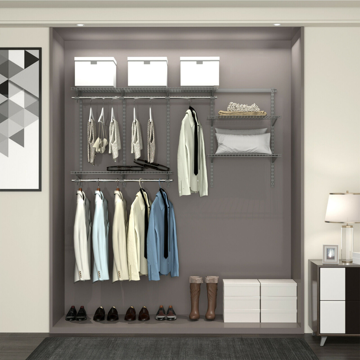 Custom Closet Organizer Kit 3 To 6 FT Wall-mounted Closet System W/Hang Rod Grey