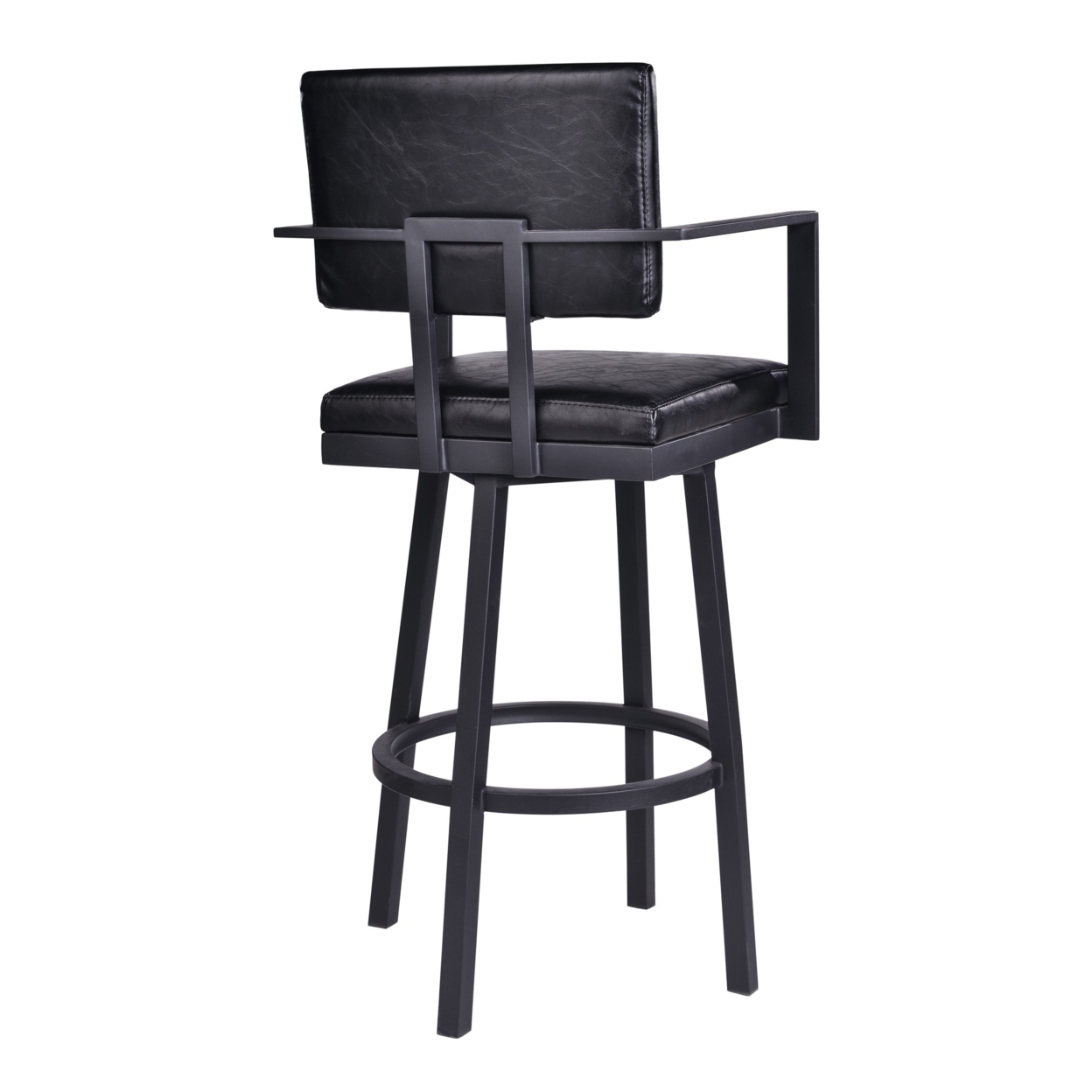 Lumbar Back Faux Leather Barstool With Stainless Steel Legs And Arms, Black- Saltoro Sherpi