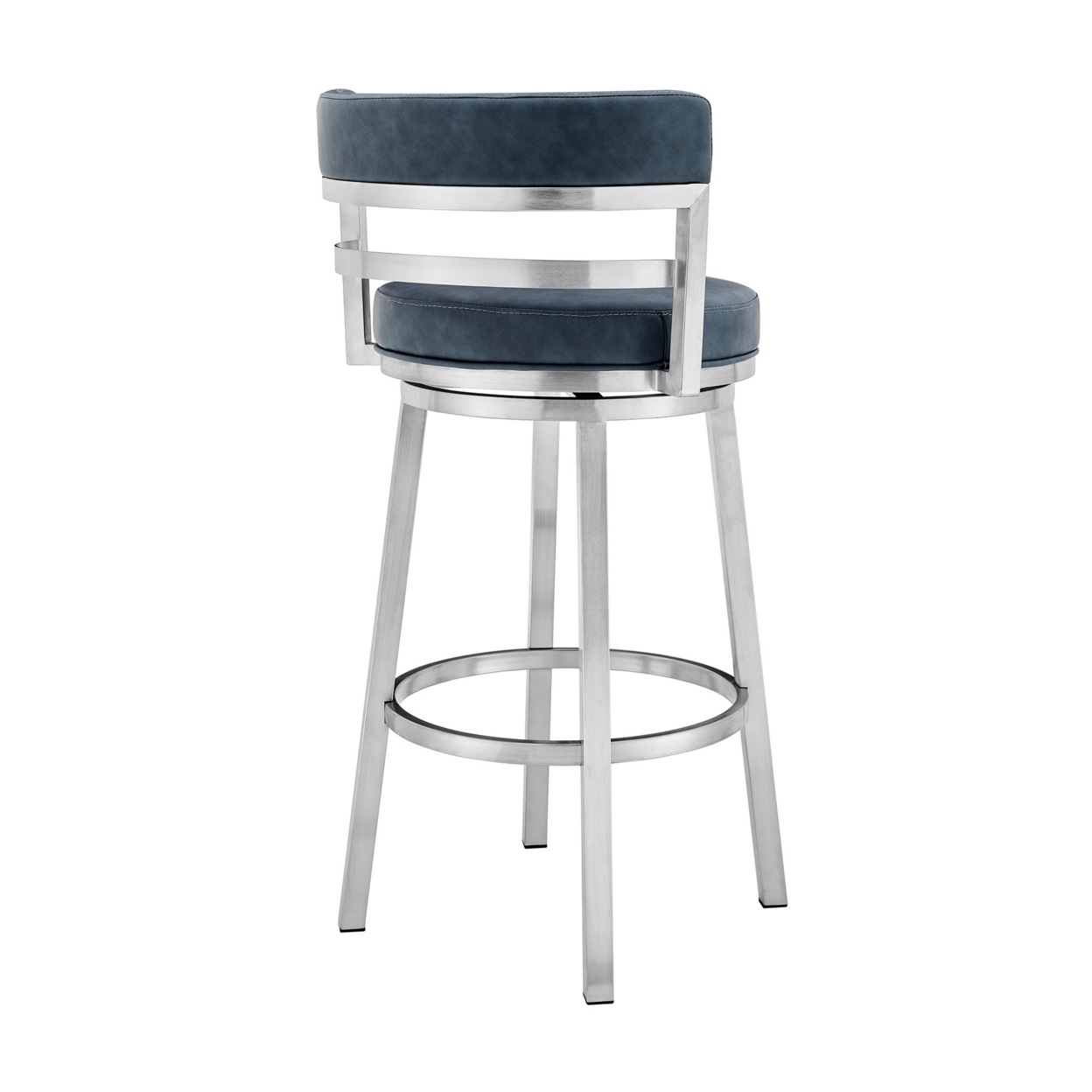 30 Inch Leatherette Counter Height Barstool, Silver And Blue- Saltoro Sherpi