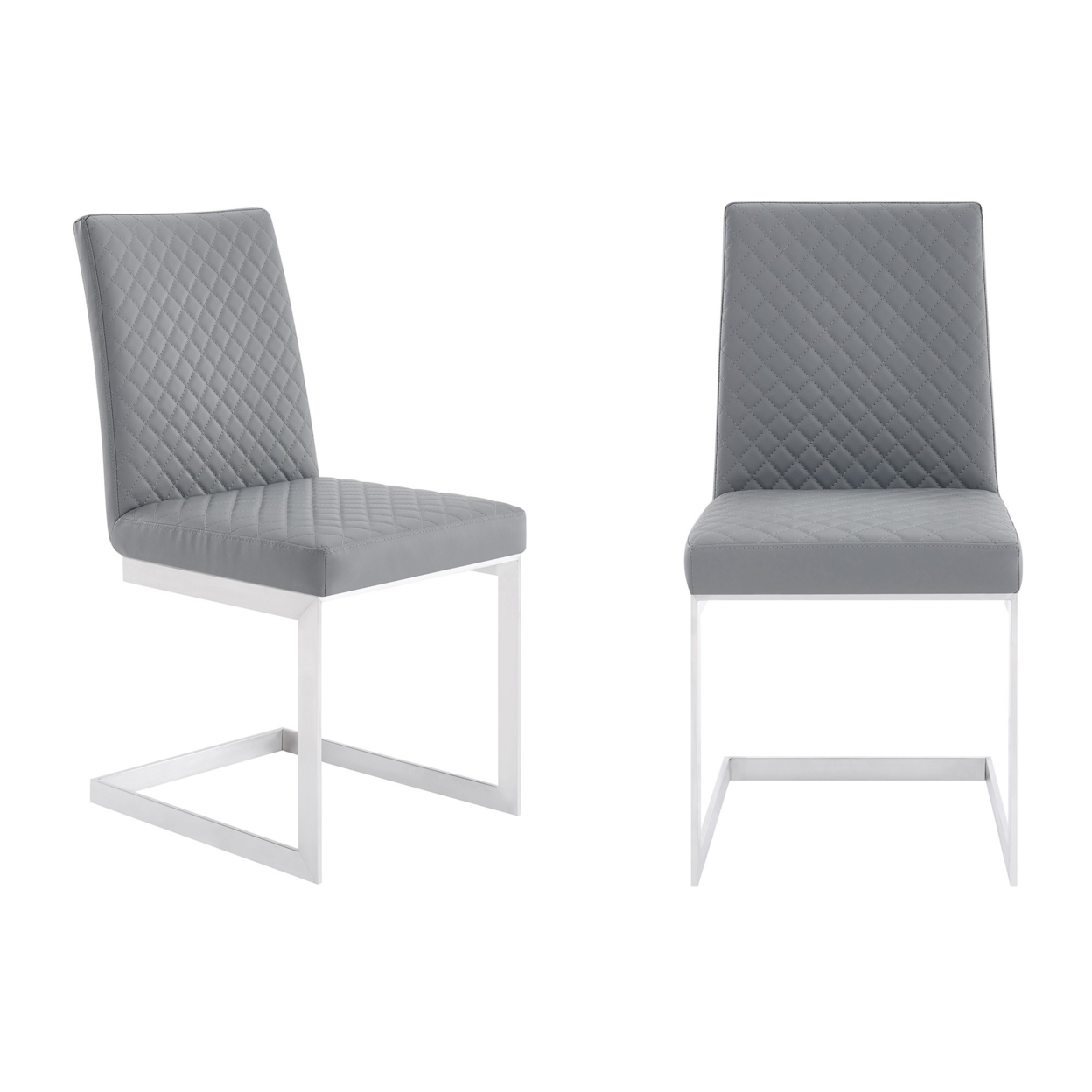 20 Inches Diamond Stitched Leatherette Dining Chair, Set Of 2, Gray- Saltoro Sherpi