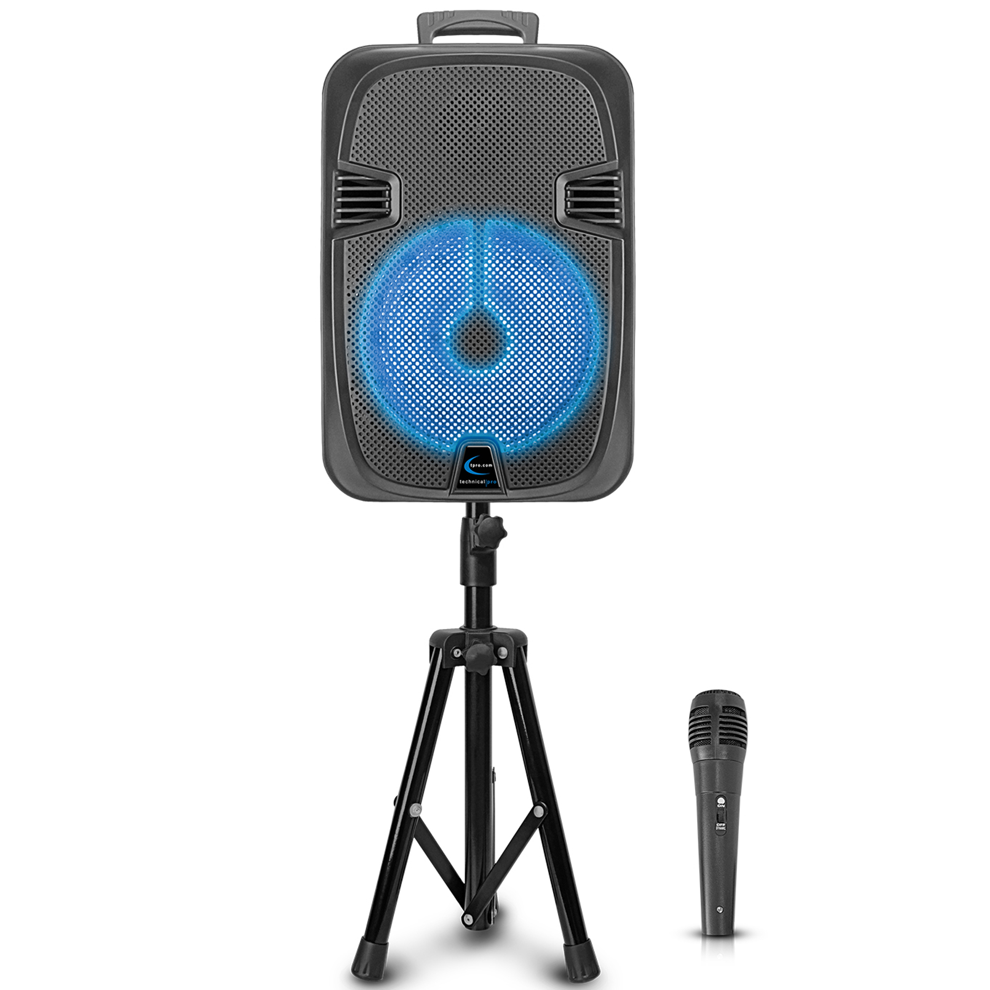 Technical Pro 2000 Watts Rechargeable 12 Inch Bluetooth LED Speaker With FM Radio, LED Woofer, SD/ USB Inputs, Tripod Included
