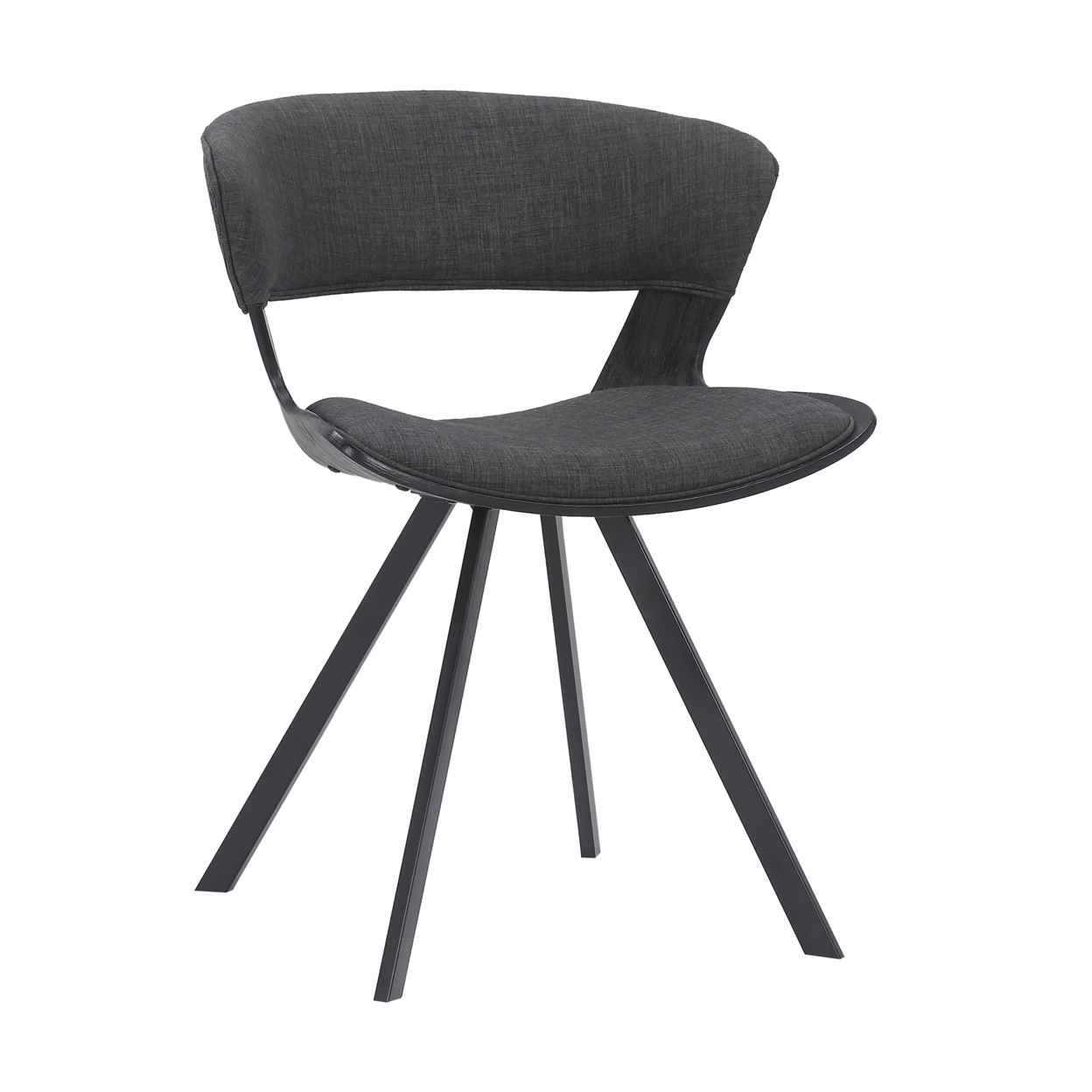 18 Inches Curved Padded Dining Chair With Angled Legs, Black- Saltoro Sherpi