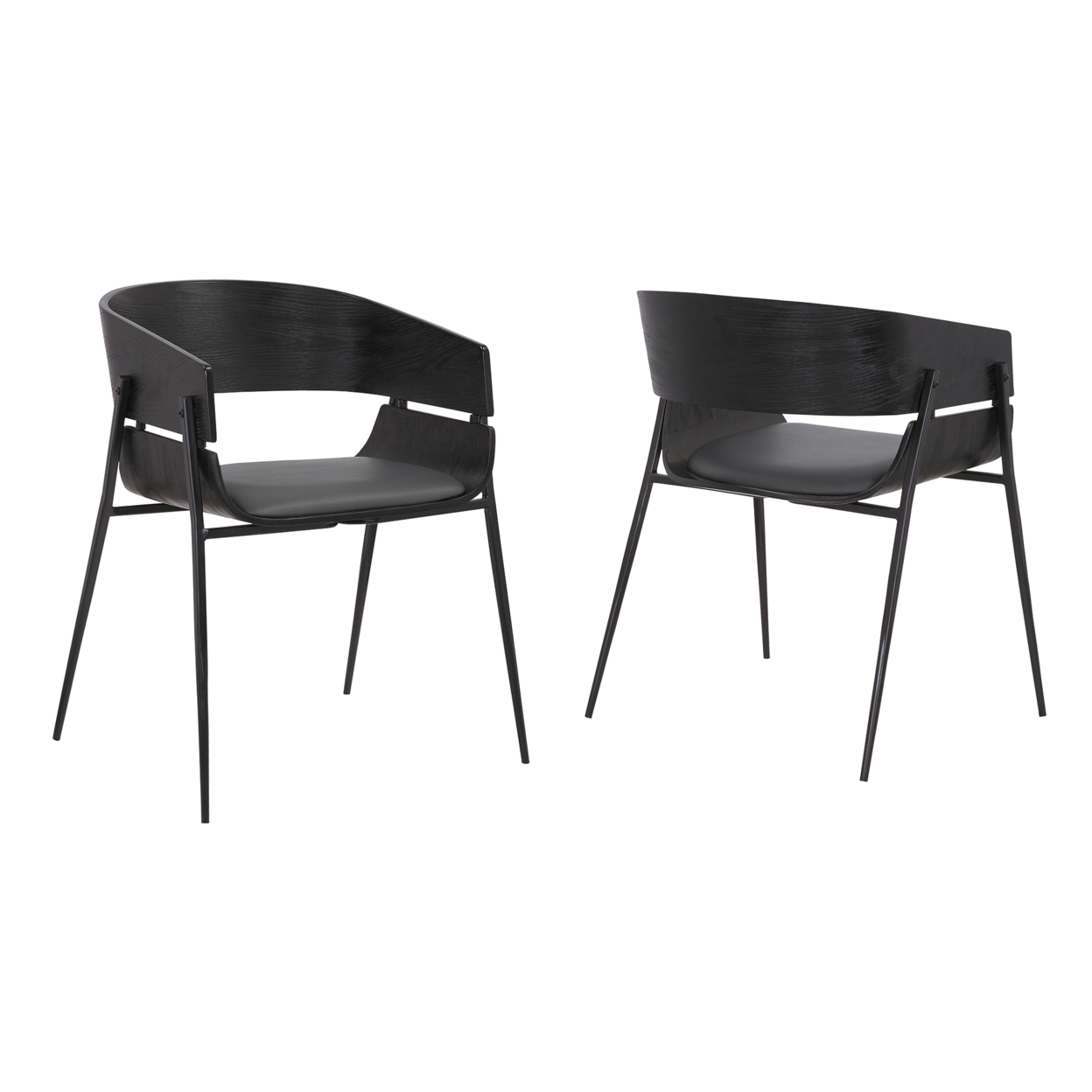18.5 Inches Round Back Leatherette Dining Chair, Set Of 2, Black- Saltoro Sherpi