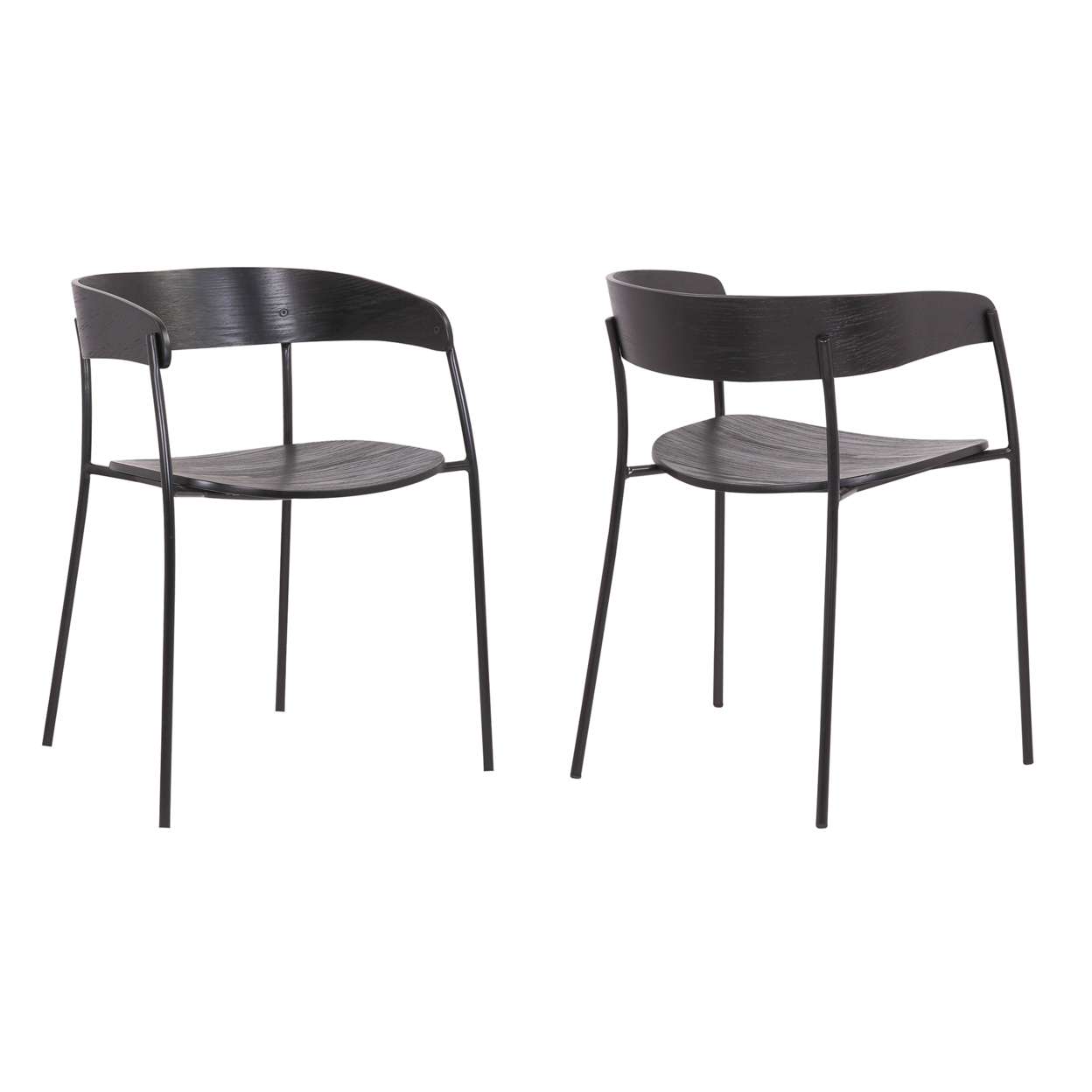 18.5 Inches Round Back Wooden Seat Dining Chair, Set Of 2, Black- Saltoro Sherpi