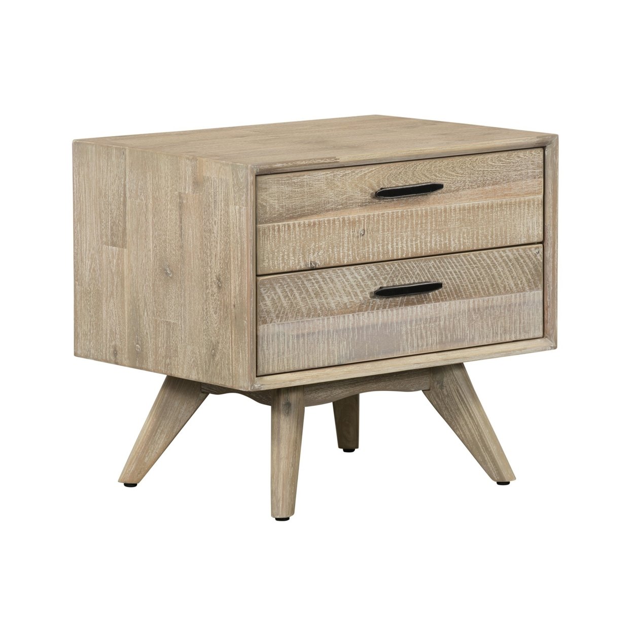 Mid Century Style 2 Drawer Wooden Nightstand, Brown- Saltoro Sherpi