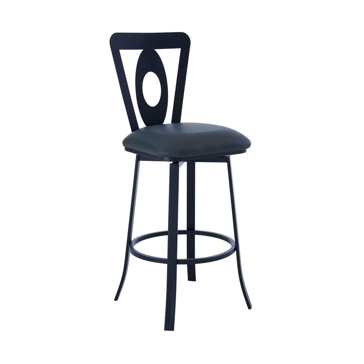 30 Inches Leatherette Barstool With Oval Cut Out, Black- Saltoro Sherpi