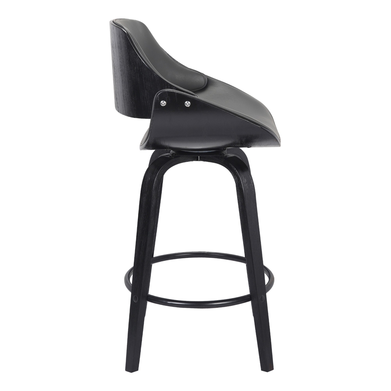 26 Inch Leatherette And Wooden Swivel Barstool, Black And Gray- Saltoro Sherpi