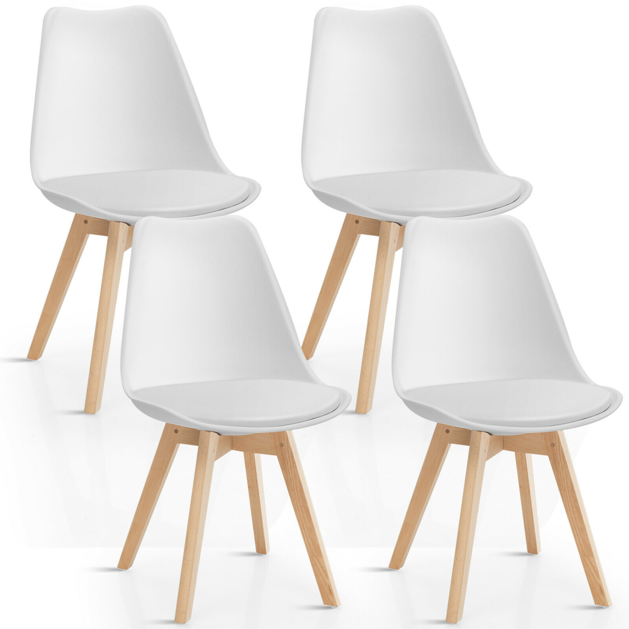 Set Of 4 Mid Century Dining Chairs Modern DSW Armless Side Chair Wood Legs White