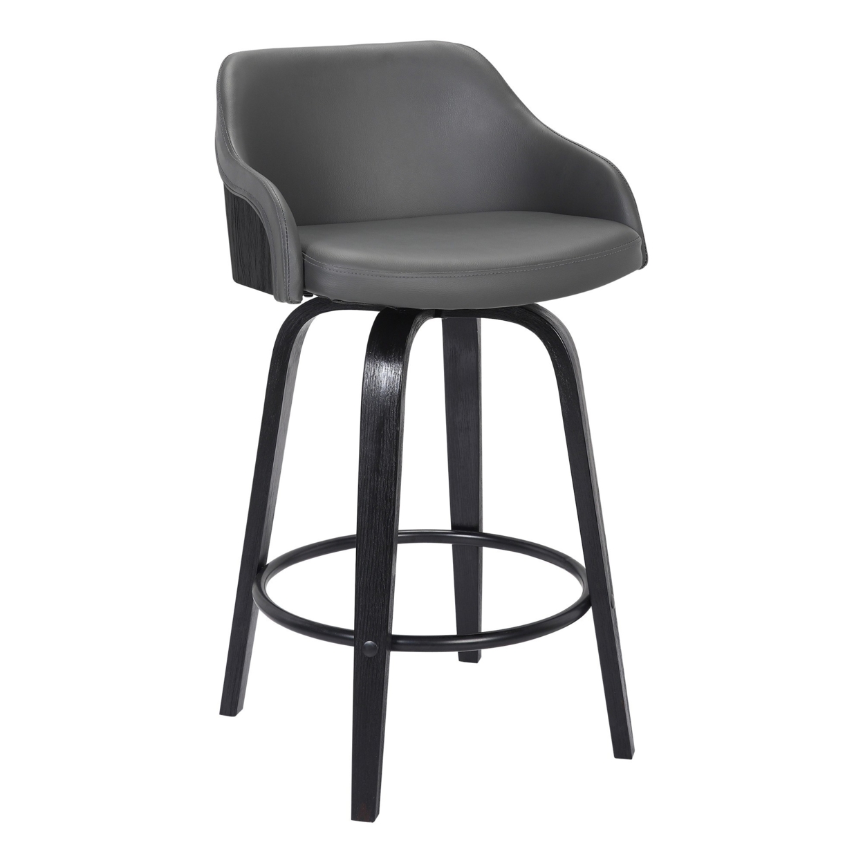 30 Inch Wooden And Leatherette Swivel Barstool, Black And Gray- Saltoro Sherpi