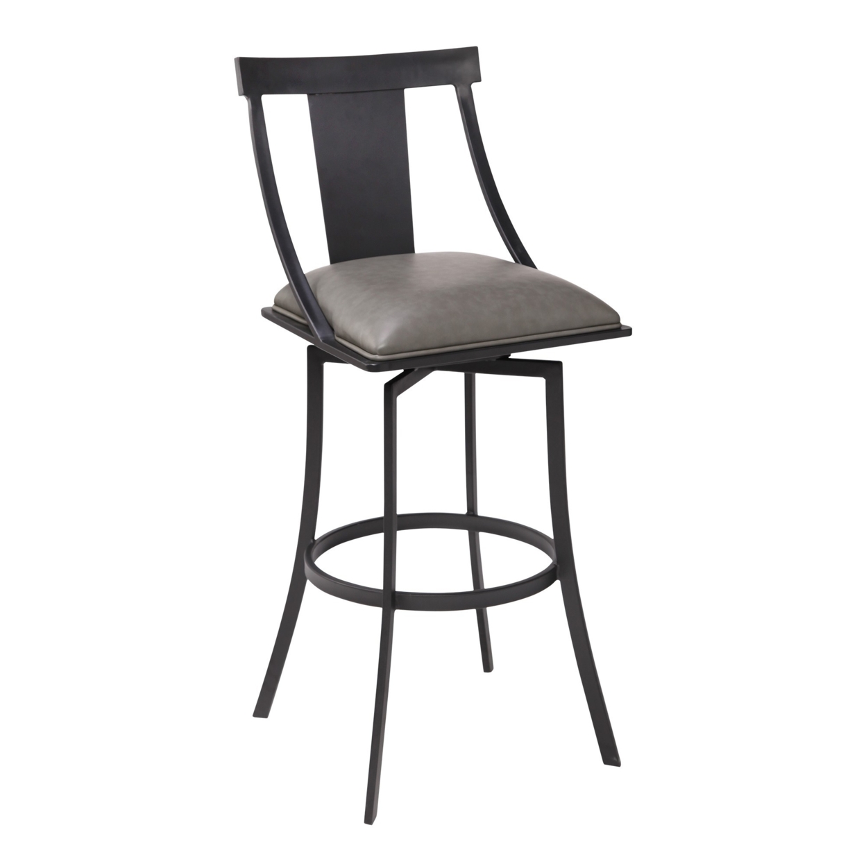 30 Inches Leatherette Barstool With Fiddle Back, Gray- Saltoro Sherpi