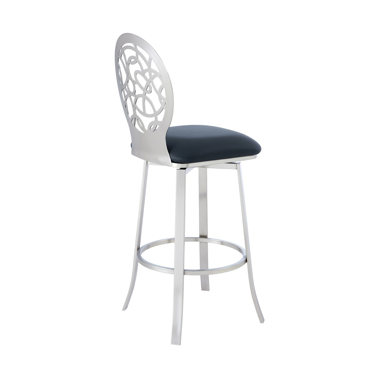 30 Inches Leatherette Barstool With Geometric Backrest, Silver- Saltoro Sherpi