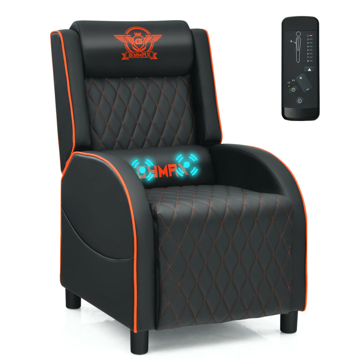 Massage Gaming Recliner Chair Leather Single Sofa Home Theater Seat - Orange
