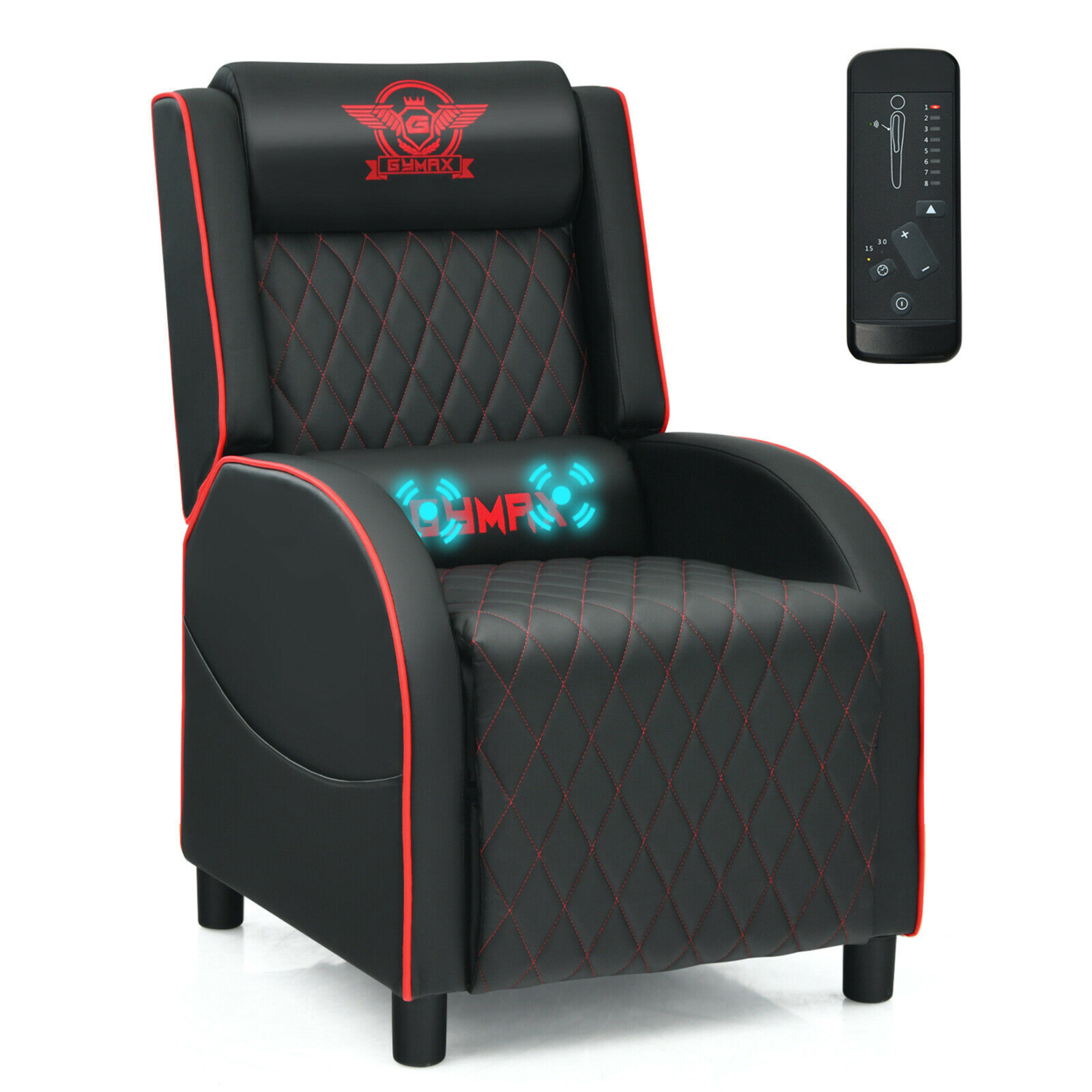 Massage Gaming Recliner Chair Leather Single Sofa Home Theater Seat - Red